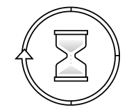 The hourglass has an arrow that circles around it, indicating a long product lifespan.